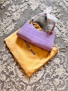 Apede Mod Lilac Croc-Embossed Shoulder Bag with Gold Hardware